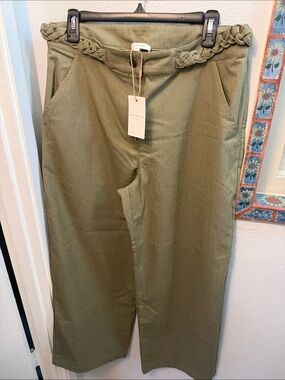 NWT Olive Green Braided-Waist Women’s Pants